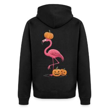 Flamant rose drôle avec citrouille – Chemise d’Halloween - Veste à capuche bio Premium Unisexe - noir - Dos - Nico (187cm)