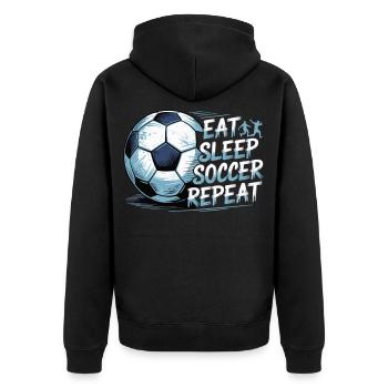 Eat Sleep Soccer Repeat – Fußball-Lifestyle pur - Unisex Premium Bio Zip Hoodie - Schwarz - Hinten - Nico (187cm)