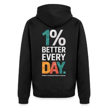 Amélioration quotidienne – Inspiration pour le succès - Veste à capuche bio Premium Unisexe - noir - Dos - Nico (187cm)