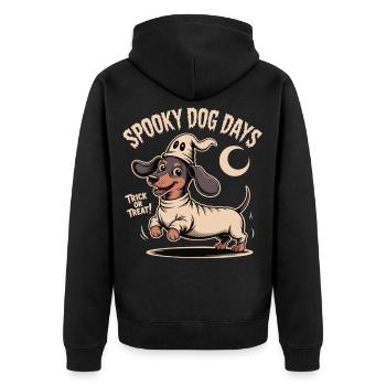 Spooky Dog Days – Lustiger Dackel zu Halloween - Unisex Premium Bio Zip Hoodie - Schwarz - Hinten - Nico (187cm)