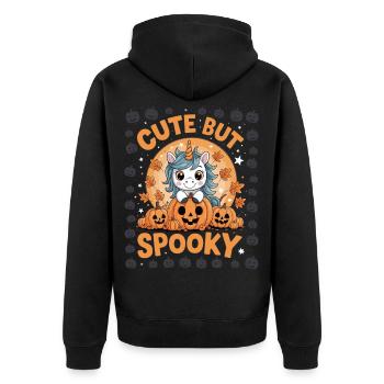 Chemise de licorne d’Halloween mignonne - Mignon mais effrayant - Veste à capuche bio Premium Unisexe - noir - Dos - Nico (187cm)