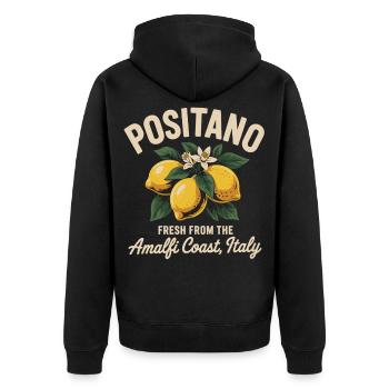 Positano Zitronen Shirt – Amalfi Feeling - Unisex Premium Bio Zip Hoodie - Schwarz - Hinten - Nico (187cm)