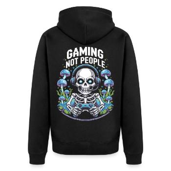T-shirt Gambler avec squelette rétro et manette - Veste à capuche bio Premium Unisexe - noir - Dos - Nico (187cm)