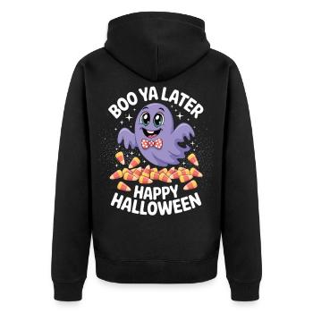 Funny Ghost with Candy – Halloween Shirt - Unisex Premium Organic Zip Hoodie - black - Back - Nico (187cm)
