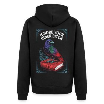 Tarot Rabe auf Zauberbuch – Frecher Mindset-Spruch - Unisex Premium Bio Zip Hoodie - Schwarz - Hinten - Nico (187cm)
