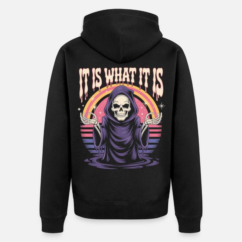 Sensenmann Retro Spruch Shirt - Unisex Premium Bio Zip Hoodie - Schwarz
