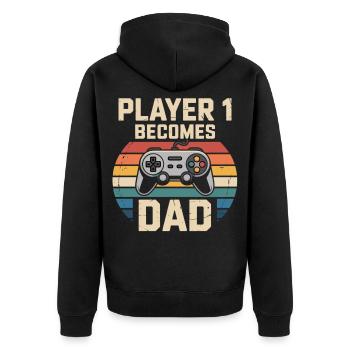 Player 1 wird Papa - Unisex Premium Bio Zip Hoodie - Schwarz - Hinten - Nico (187cm)