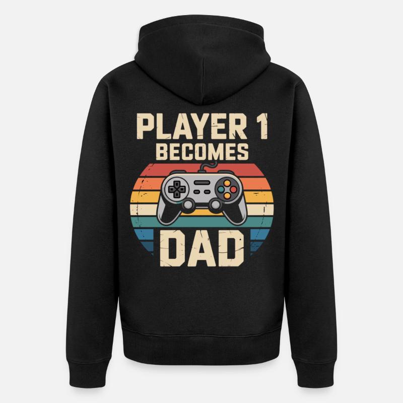 Player 1 wird Papa - Unisex Premium Bio Zip Hoodie - Schwarz