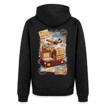 Chemise d’avion de voyage vintage - Veste à capuche bio Premium Unisexe - noir - Dos - Nico (187cm)
