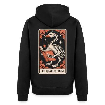 The Reader Goose T-Shirt - Unisex Premium Bio Zip Hoodie - Schwarz - Hinten - Nico (187cm)