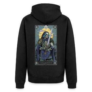 Carte de tarot Champion Guerrier squelette - Veste à capuche bio Premium Unisexe - noir - Dos - Nico (187cm)