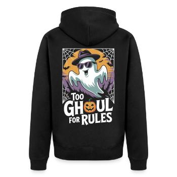 Too Ghoul for Rules Halloween Shirt - Unisex Premium Bio Zip Hoodie - Schwarz - Hinten - Nico (187cm)