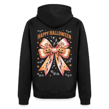 Happy Halloween citrouille noeud chemise - Veste à capuche bio Premium Unisexe - noir - Dos - Nico (187cm)