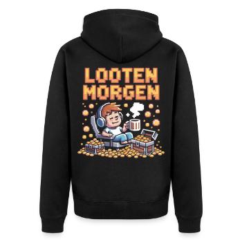 Looting Morning Gamer Shirt - Unisex Premium Organic Zip Hoodie - black - Back - Nico (187cm)