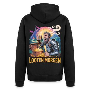 RPG Looting Morning Coffee T-Shirt - Unisex Premium Organic Zip Hoodie - black - Back - Nico (187cm)