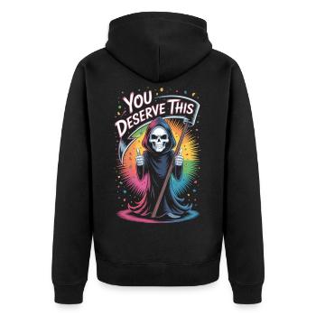 You Deserve This Halloween Grim Reaper Shirt - Unisex Premium Organic Zip Hoodie - black - Back - Nico (187cm)