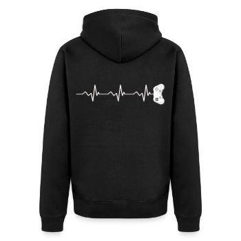 Gamer Puls - Unisex Premium Bio Zip Hoodie - Schwarz - Hinten - Nico (187cm)