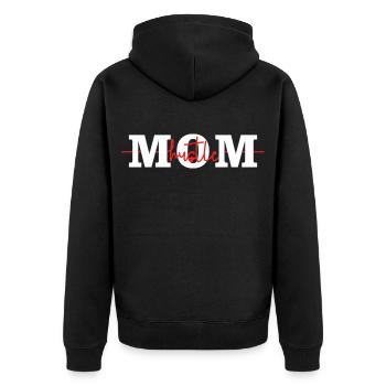 Mom Hustle Shirt – Busy Mom Life - Unisex Premium Bio Zip Hoodie - Schwarz - Hinten - Nico (187cm)