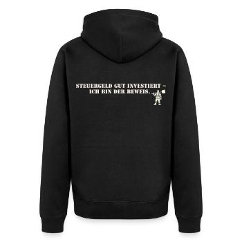 Steuergeld Gut Investiert | Winterdienst - Unisex Premium Bio Zip Hoodie - Schwarz - Hinten - Nico (187cm)