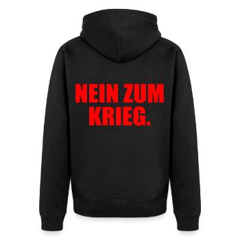 Nein zum krieg - Unisex Premium Bio Zip Hoodie - Schwarz - Hinten - Nico (187cm)