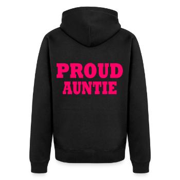 Proud auntie - Unisex Premium Organic Zip Hoodie - black - Back - Nico (187cm)