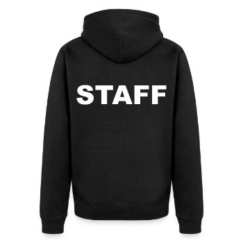 STAFF - Unisex Premium Bio Zip Hoodie - Schwarz - Hinten - Nico (187cm)