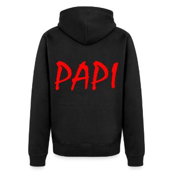 Papi - Unisex Premium Organic Zip Hoodie - black - Back - Nico (187cm)