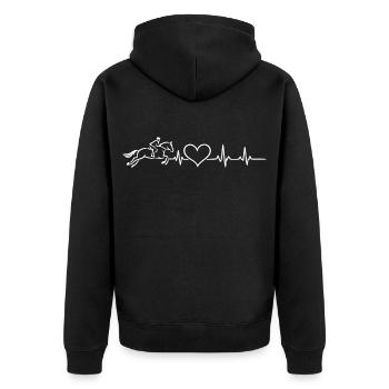 Horses Heartbeat – Show Jumping Equestrian Sports - Unisex Premium Organic Zip Hoodie - black - Back - Nico (187cm)