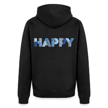 HAPPY Denim Patchwork neuer Trend - Unisex Premium Bio Zip Hoodie - Schwarz - Hinten - Nico (187cm)