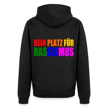 kein platz für rassismus - Unisex Premium Bio Zip Hoodie - Schwarz - Hinten - Nico (187cm)