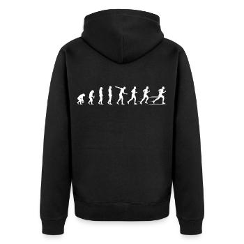 Evolution der Bewegung - Läufer Marathon  - Unisex Premium Bio Zip Hoodie - Schwarz - Hinten - Nico (187cm)