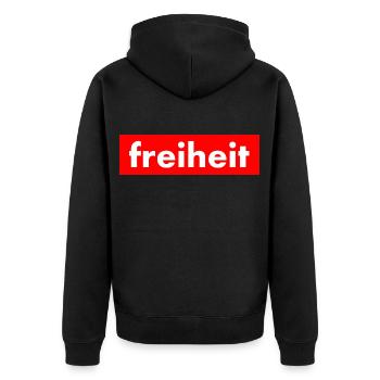 Freiheit - Unisex Premium Bio Zip Hoodie - Schwarz - Hinten - Nico (187cm)