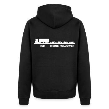 Ich und meine Anhänger lustiges LKW-Fahrer Führung - Unisex Premium Bio Zip Hoodie - Schwarz - Hinten - Nico (187cm)