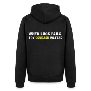 Courage Over Luck Typographie - Veste à capuche bio Premium Unisexe - noir - Dos - Nico (187cm)