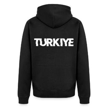 Türkiye Glitch | Turkey Lettering - Unisex Premium Organic Zip Hoodie - black - Back - Nico (187cm)