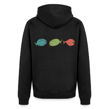bunte Fische Scribble-Style scribble Fische angeln - Unisex Premium Bio Zip Hoodie - Schwarz - Hinten - Nico (187cm)