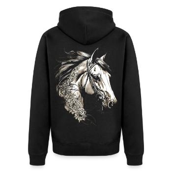 HORSE HORSES VINTAGE FLOWER🌼 🐴🌸🌈🐎🏇 - Unisex Premium Organic Zip Hoodie - black - Back - Nico (187cm)