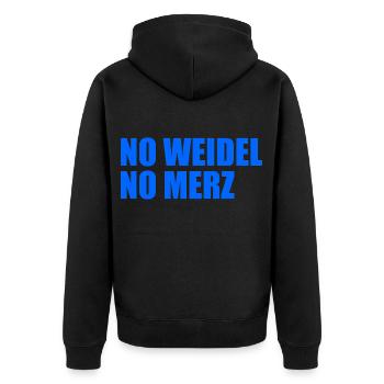 No weidel no merz - Unisex Premium Bio Zip Hoodie - Schwarz - Hinten - Nico (187cm)