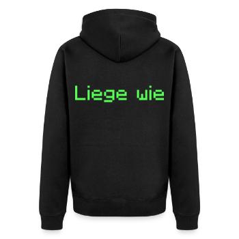 Liege wie neongrün - Unisex Premium Bio Zip Hoodie - Schwarz - Hinten - Nico (187cm)