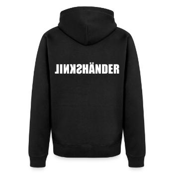 Left-handed - with left - mirror writing - Unisex Premium Organic Zip Hoodie - black - Back - Nico (187cm)