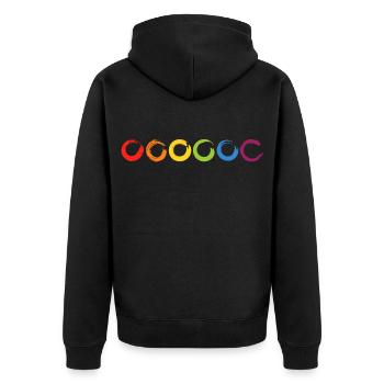 6 gemalte Kreise aus farbigen Pinselstrichen - Unisex Premium Bio Zip Hoodie - Schwarz - Hinten - Nico (187cm)