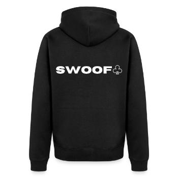 Swoof ♧ br schweiz Ich kann das Design nicht sehen - Unisex Premium Bio Zip Hoodie - Schwarz - Hinten - Nico (187cm)