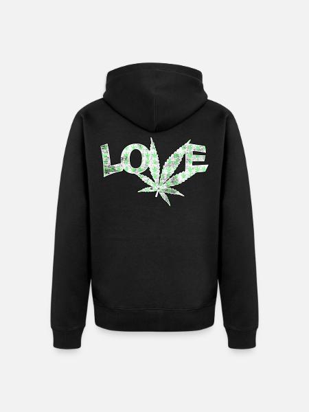 Love marijuana cannabis leaf - Unisex Premium Organic Zip Hoodie - black
