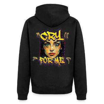 Cry for Me – Urban Streetart Graffiti Frau Design - Unisex Premium Bio Zip Hoodie - Schwarz - Hinten - Nico (187cm)