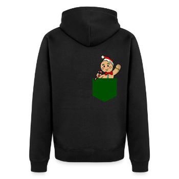 Weihnachten Lebkuchenmann in Brusttasche Geschenk - Unisex Premium Bio Zip Hoodie - Schwarz - Hinten - Nico (187cm)