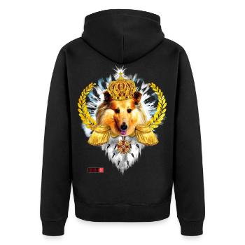 Sheltie King Queen Hund Lorbeerkranz Krone Orden - Unisex Premium Bio Zip Hoodie - Schwarz - Hinten - Nico (187cm)