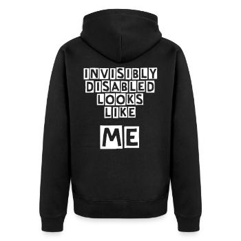 Invisibly Disabled White - Unisex Premium Organic Zip Hoodie - black - Back - Nico (187cm)