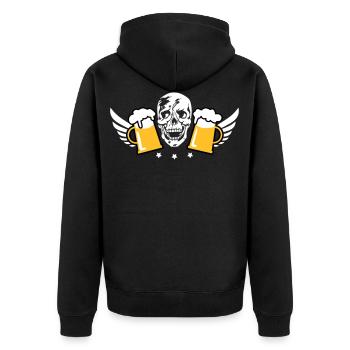 80 Totenkopf Skull 2 Mass Bier Flügel Beer Wings - Unisex Premium Bio Zip Hoodie - Schwarz - Hinten - Nico (187cm)