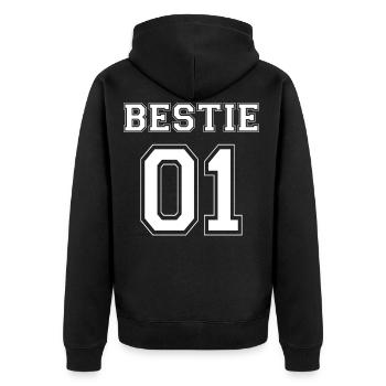BESTIE 01 - WHITE EDITION - Unisex Premium Bio Zip Hoodie - Schwarz - Hinten - Nico (187cm)