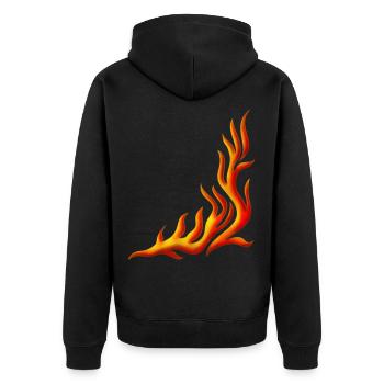 Flamme / T-shirt, Motiv 1, Feuer, DD, - Unisex Premium Bio Zip Hoodie - Schwarz - Hinten - Nico (187cm)